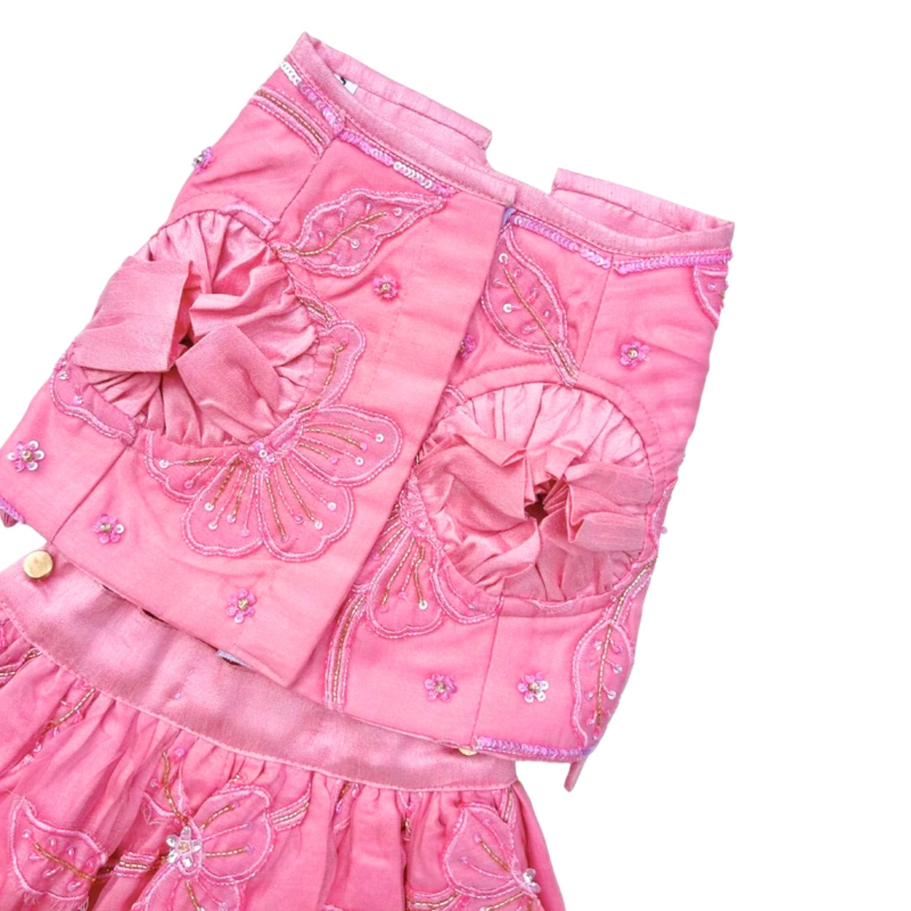 PINK BEADED FLOWER APPLIQUE HAND EMBROIDERED LEHENGA FOR DOGS AND CATS