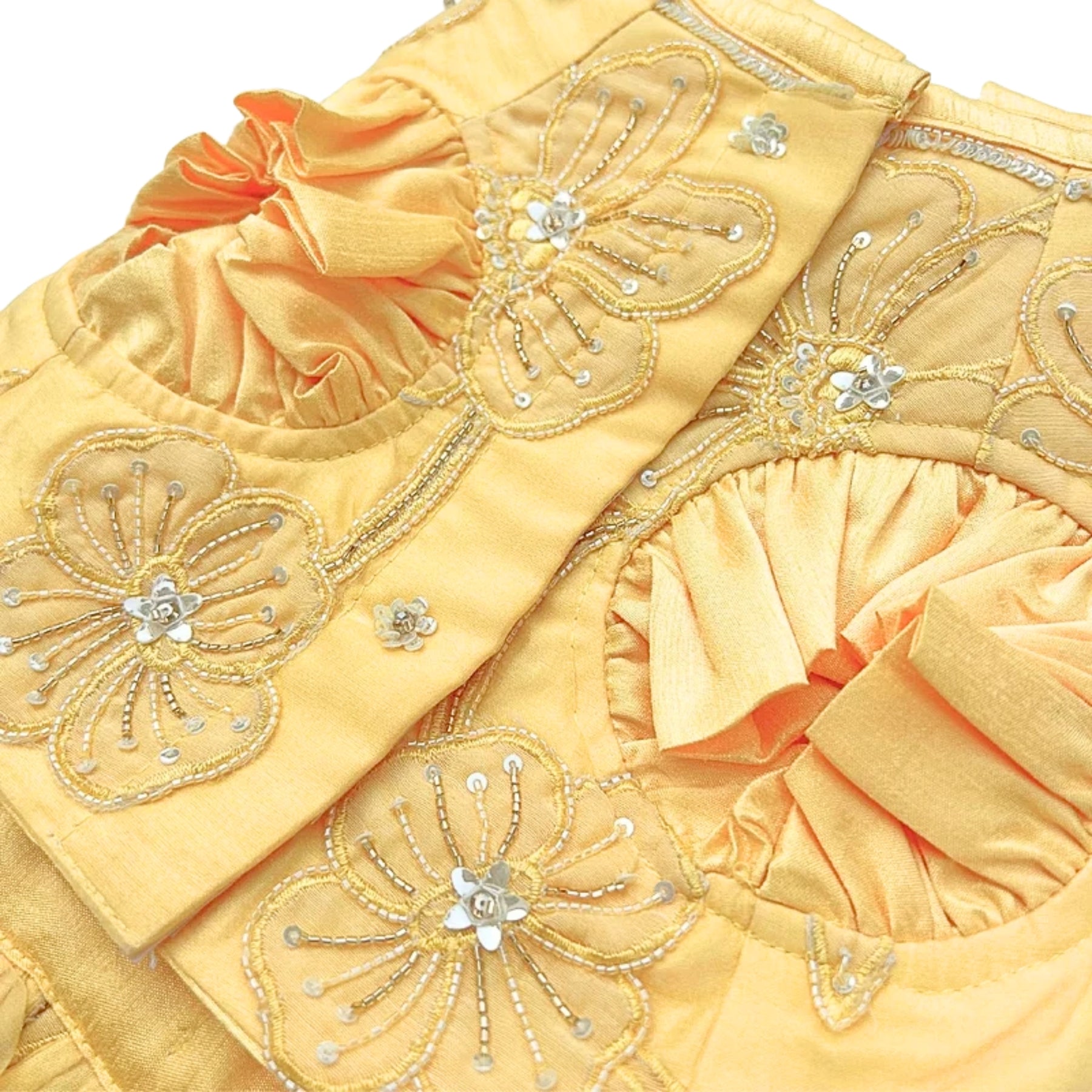 YELLOW BEADED FLOWER APPLIQUE HAND EMBROIDERED LEHENGA FOR DOGS AND CATS