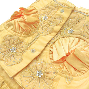 YELLOW BEADED FLOWER APPLIQUE HAND EMBROIDERED LEHENGA FOR DOGS AND CATS