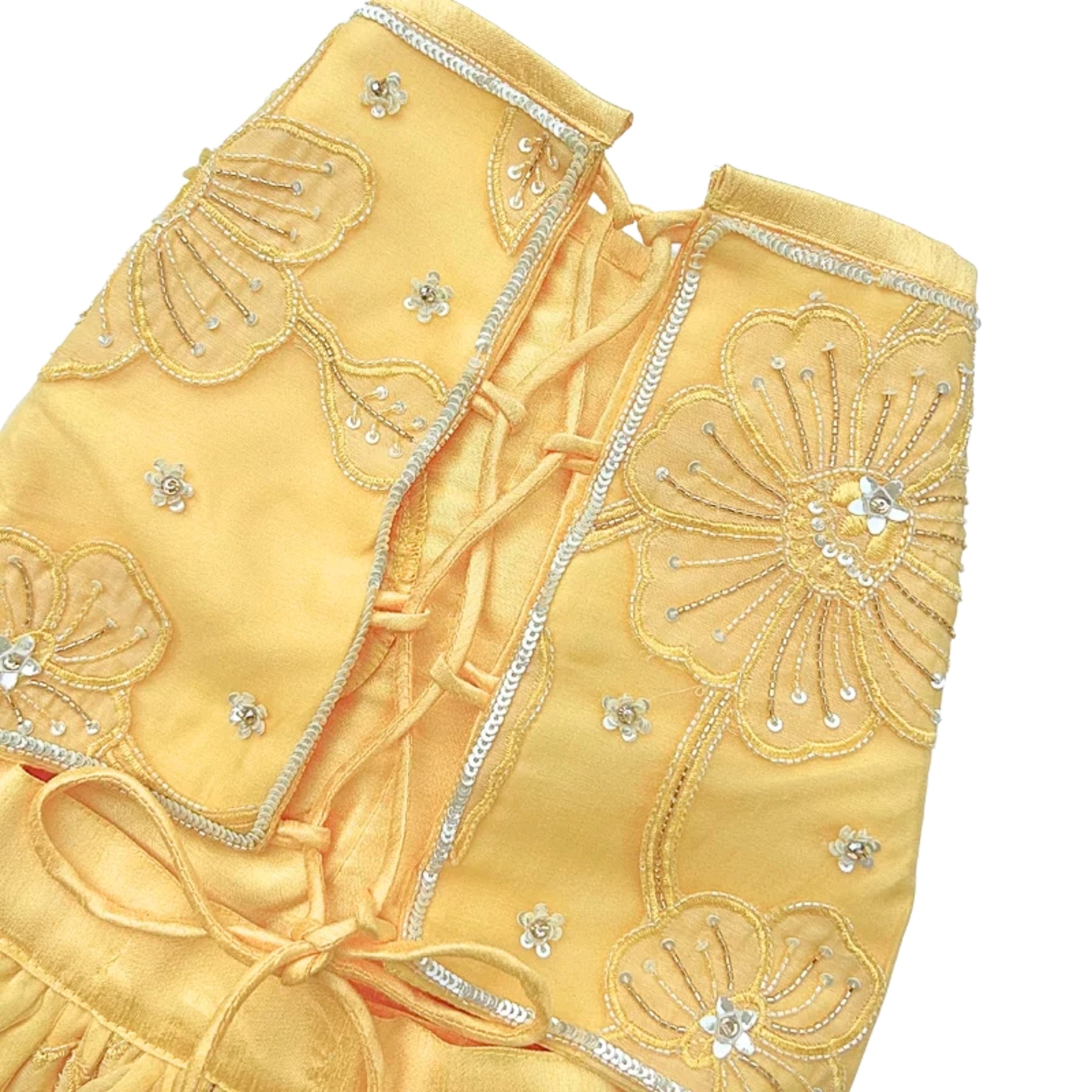 YELLOW BEADED FLOWER APPLIQUE HAND EMBROIDERED LEHENGA FOR DOGS AND CATS