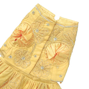 YELLOW BEADED FLOWER APPLIQUE HAND EMBROIDERED LEHENGA FOR DOGS AND CATS