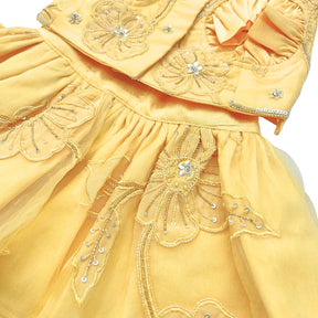 YELLOW BEADED FLOWER APPLIQUE HAND EMBROIDERED LEHENGA FOR DOGS AND CATS