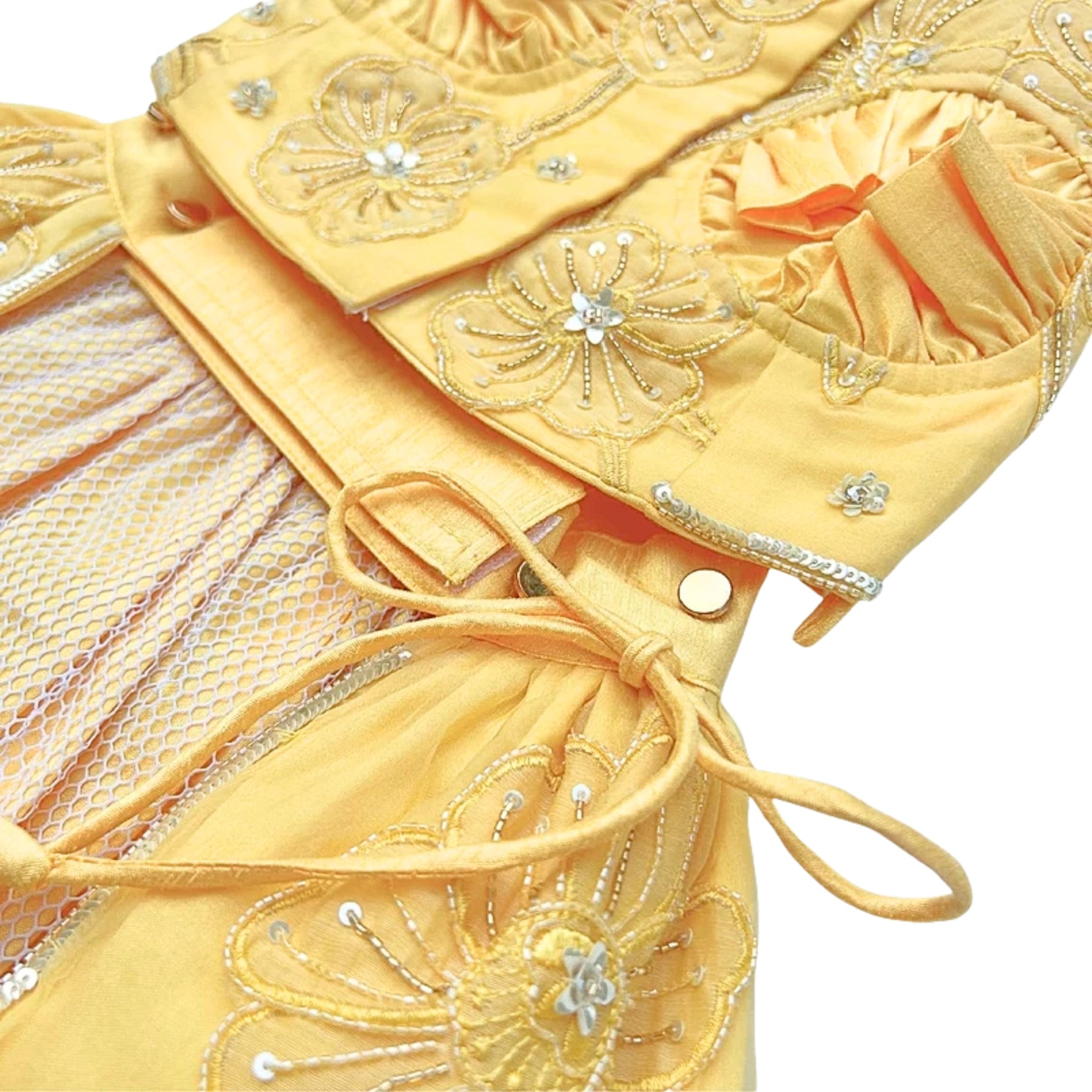 YELLOW BEADED FLOWER APPLIQUE HAND EMBROIDERED LEHENGA FOR DOGS AND CATS