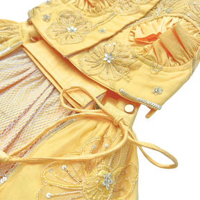 YELLOW BEADED FLOWER APPLIQUE HAND EMBROIDERED LEHENGA FOR DOGS AND CATS
