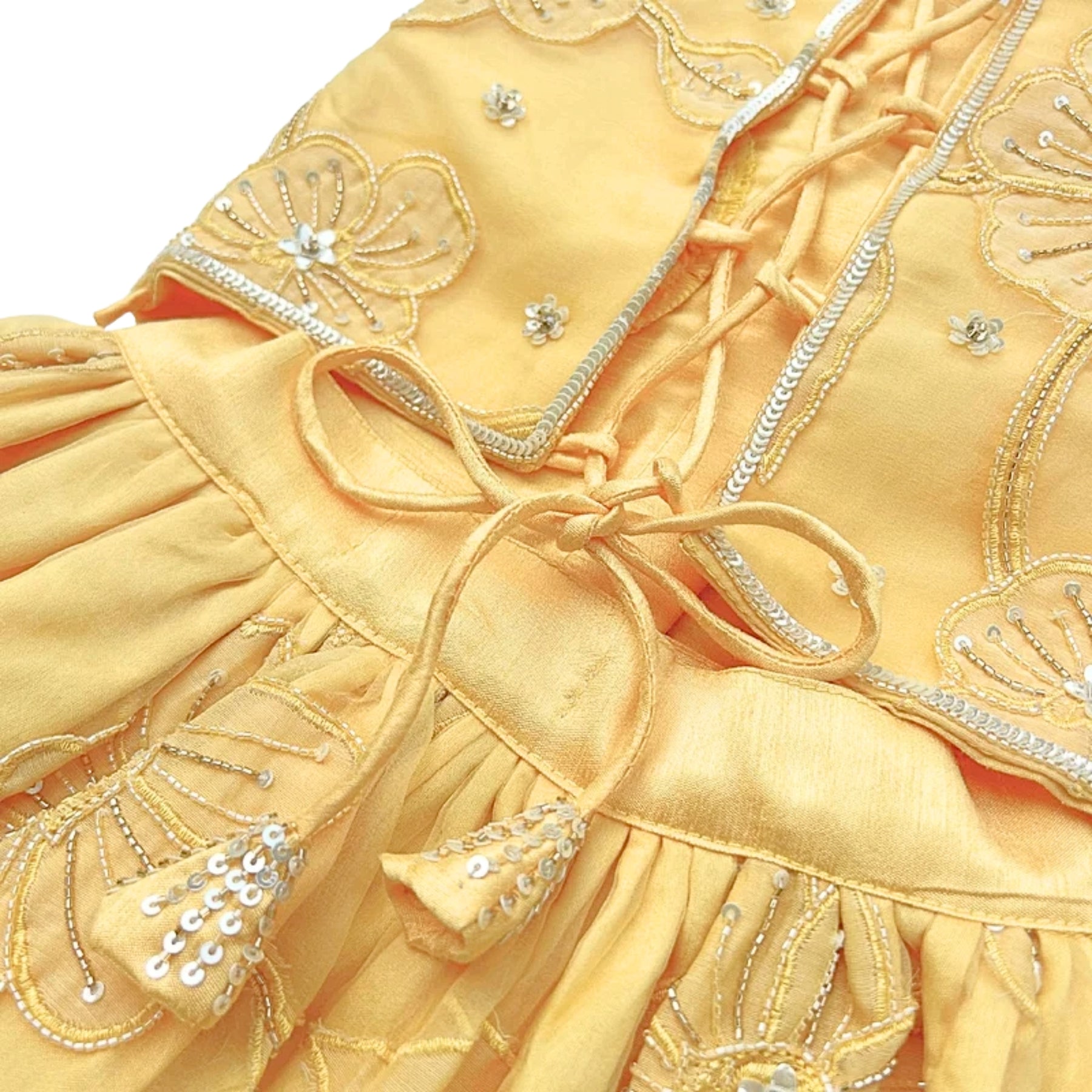 YELLOW BEADED FLOWER APPLIQUE HAND EMBROIDERED LEHENGA FOR DOGS AND CATS