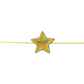 PURPLE TWO TONE BROCADE DOG KURTA+YELLOW STAR WOOF RAKHI