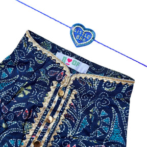 NAVY BLUE KANTHA PRINT COTTON KURTA FOR DOGS AND CATS + LITTLE BRO HEART RAKHI FOR DOG AND CATS