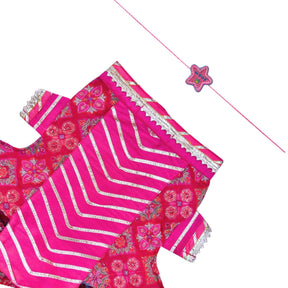 MAGENTA PINK PATIALA MOTIF DOG LEHENGA + PINK WOOF PAW RAKHI FOR DOGS AND CATS