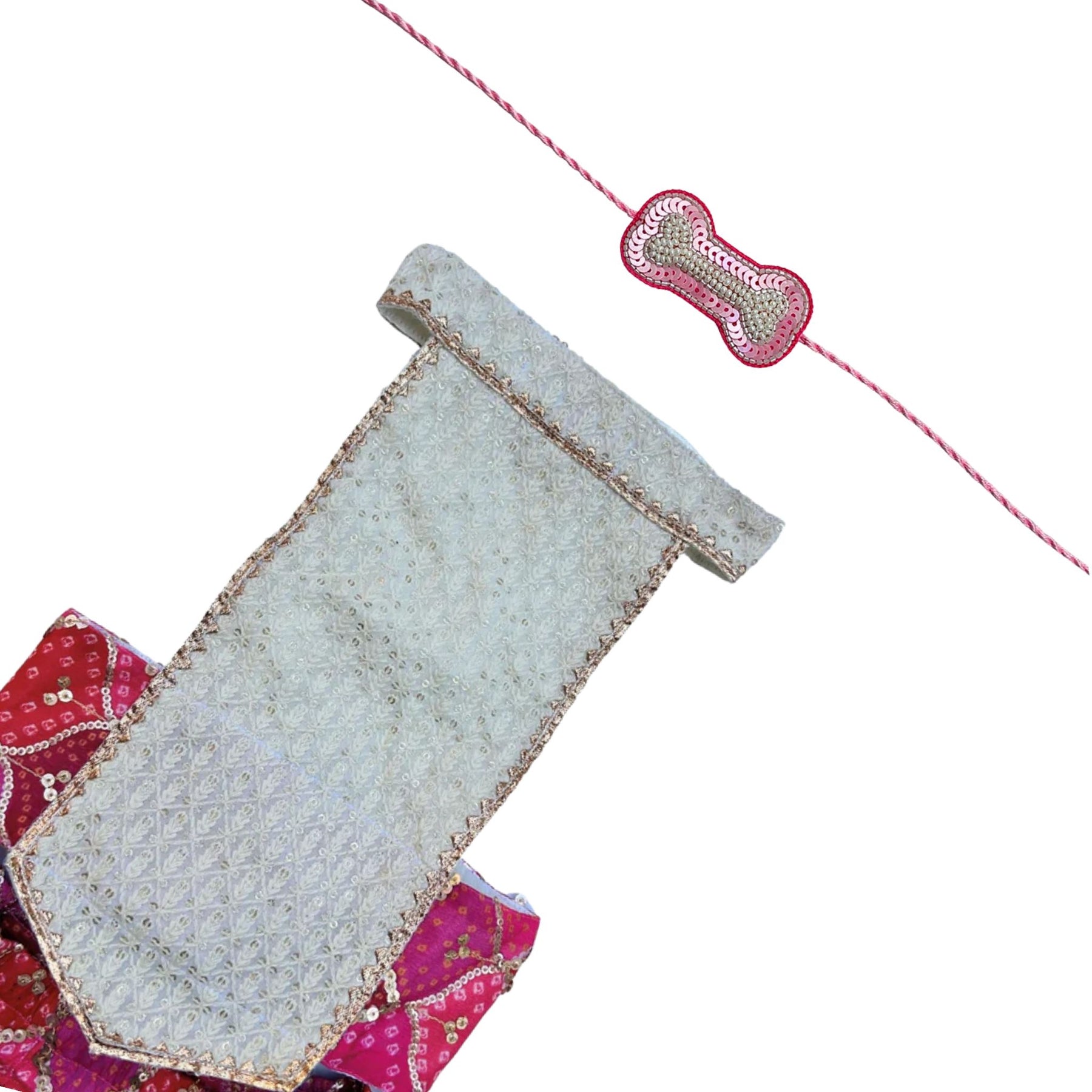 PINK DIAMOND DOG LEHENGA  + LIGHT PINK PEARL RAKHI FOR DOGS AND CATS