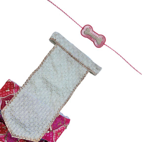 PINK DIAMOND DOG LEHENGA  + LIGHT PINK PEARL RAKHI FOR DOGS AND CATS