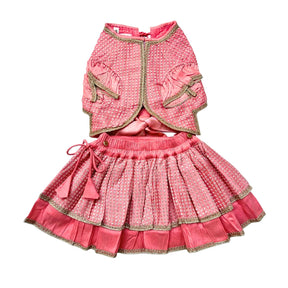 PEACH PINK SITARA BOW LEHENGA + PINK PAW-SOME RAKHI FOR DOGS AND CATS