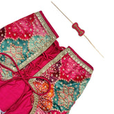 RANGREZ RANI VELVET LEHENGA + PINK GOLD BONE RAKHI FOR DOGS AND CATS