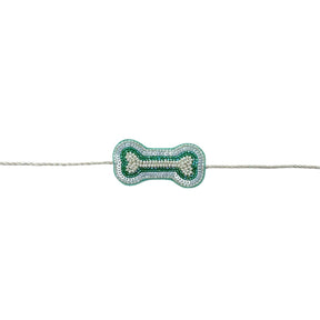 PASTEL BLUE GOLD DOG LEHENGA + AQUA GREEN PEARL BONE RAKHI FOR DOGS AND CATS