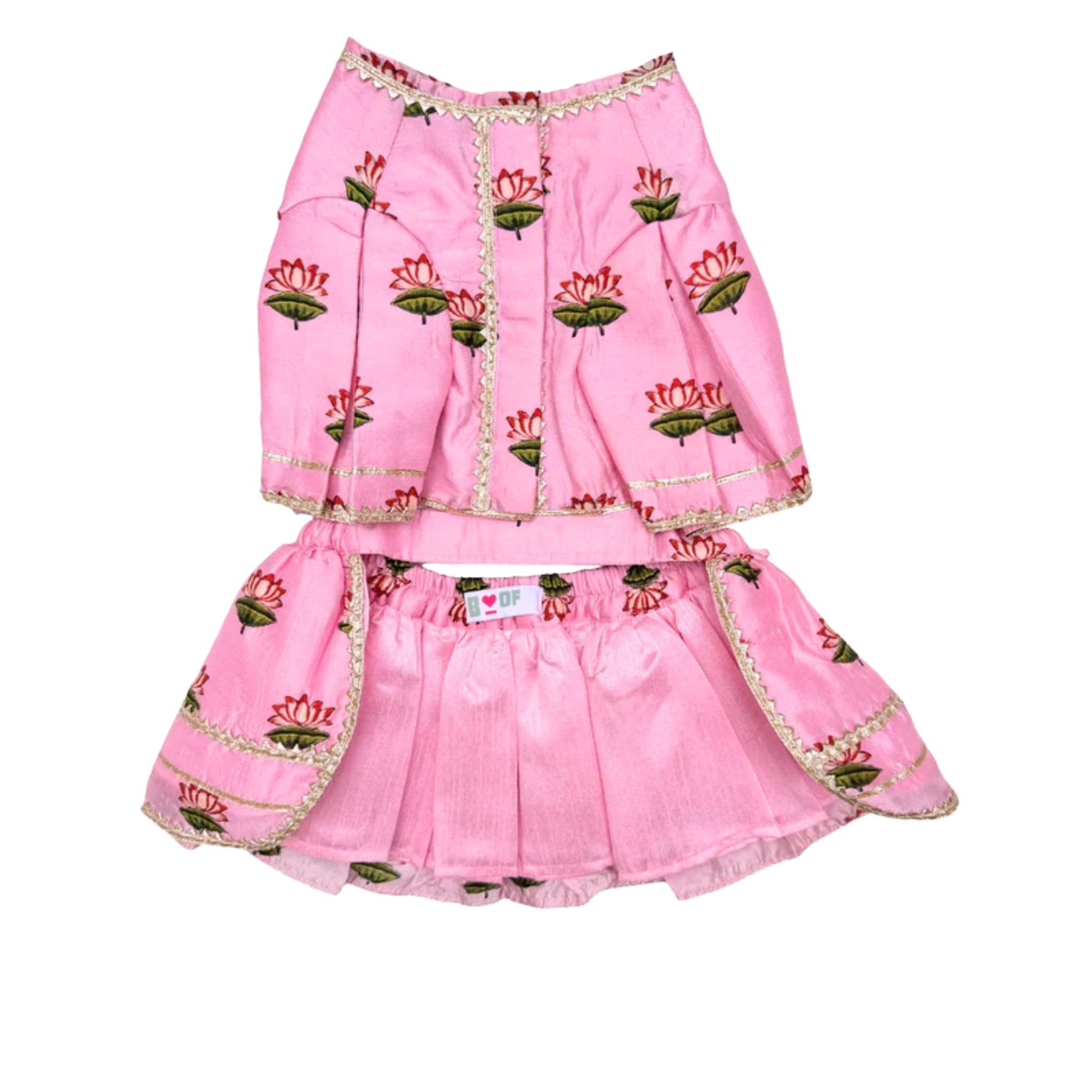 RAJKAMAL PINK LEHENGA + PINK BONE RAKHI FOR DOGS AND CATS
