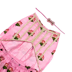 RAJKAMAL PINK LEHENGA + PINK BONE RAKHI FOR DOGS AND CATS