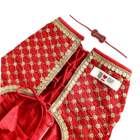 RED GOLD DOG LEHENGA + RED BONE RAKHI FOR DOGS AND CATS