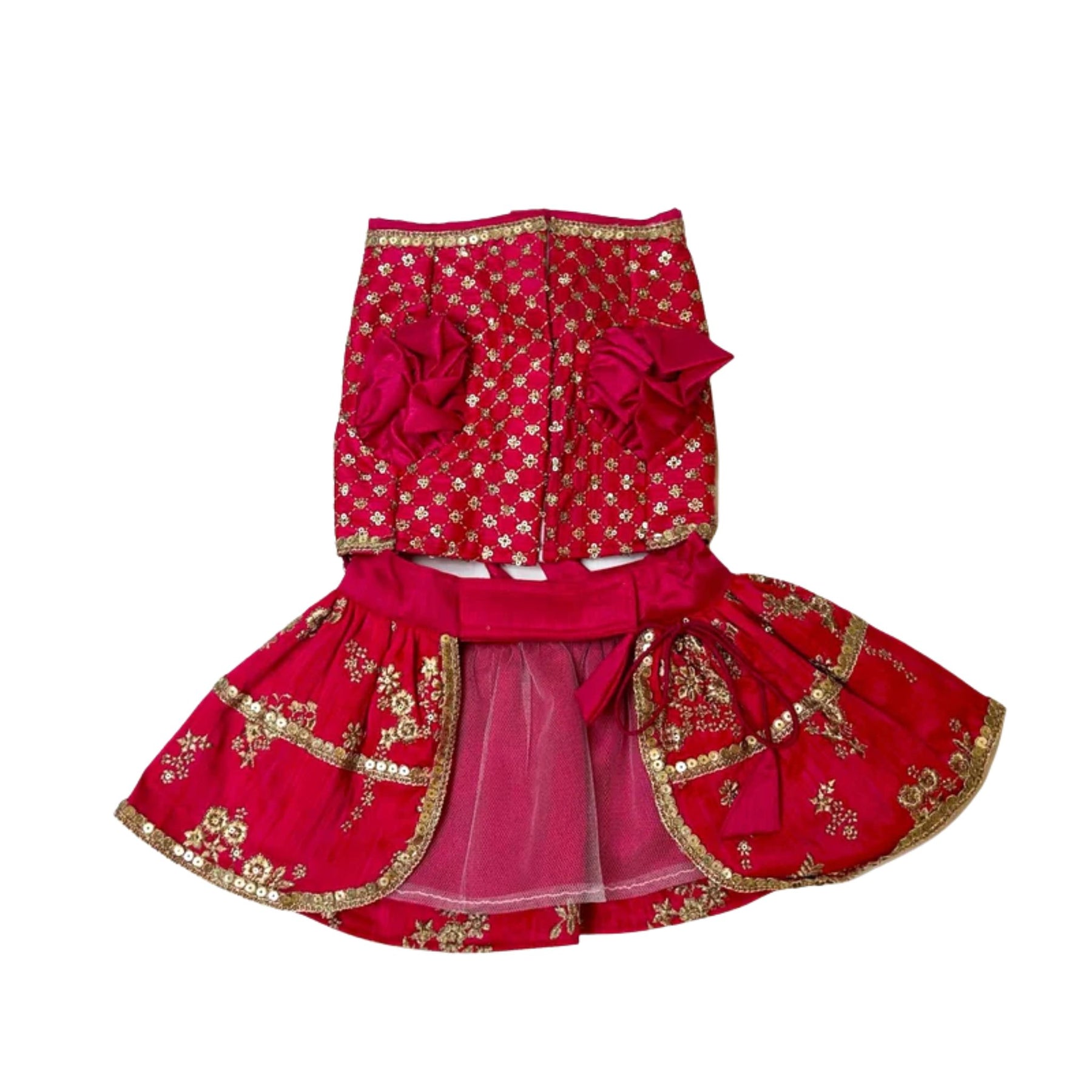 FUCHSIA PINK GOLD  LEHENGA + PINK BONE RAKHI FOR DOGS AND CATS