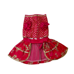 FUCHSIA PINK GOLD  LEHENGA + PINK BONE RAKHI FOR DOGS AND CATS