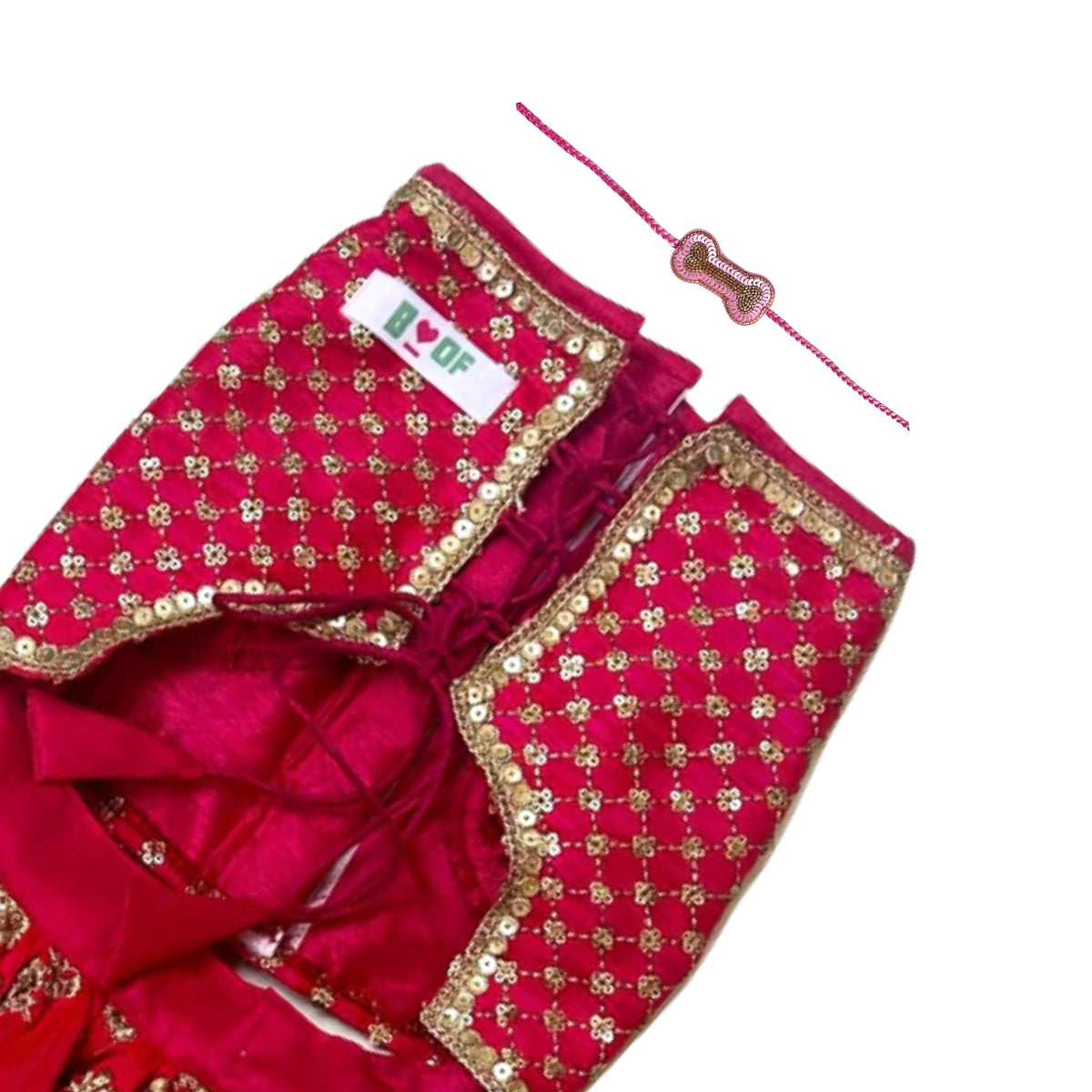 FUCHSIA PINK GOLD  LEHENGA + PINK BONE RAKHI FOR DOGS AND CATS