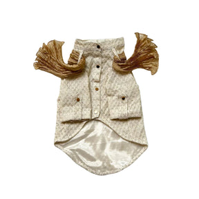 OFFWHITE EMBROIDERED KURTA + SILVER PEARL GOLD BONE RAKHI FOR DOGS AND CATS