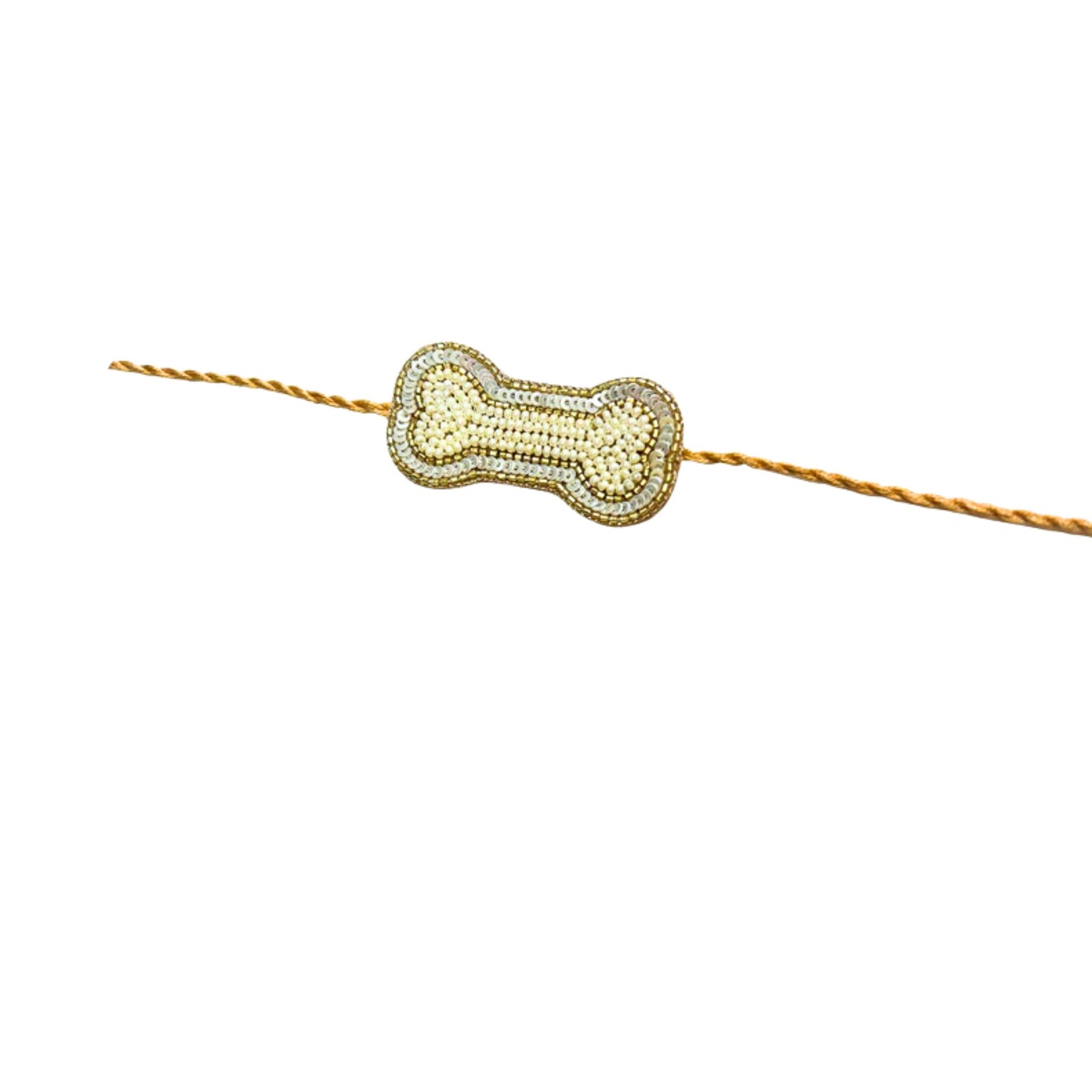 OFFWHITE EMBROIDERED KURTA + SILVER PEARL GOLD BONE RAKHI FOR DOGS AND CATS