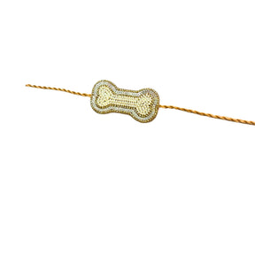 OFFWHITE EMBROIDERED KURTA + SILVER PEARL GOLD BONE RAKHI FOR DOGS AND CATS