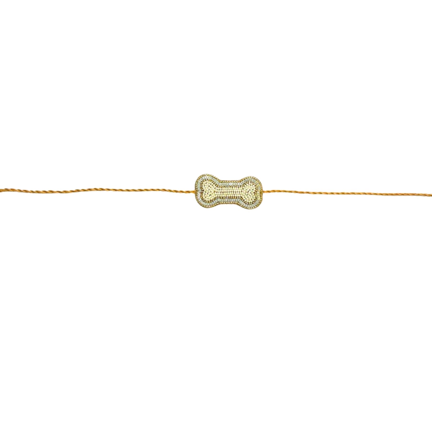 OFFWHITE EMBROIDERED KURTA + SILVER PEARL GOLD BONE RAKHI FOR DOGS AND CATS