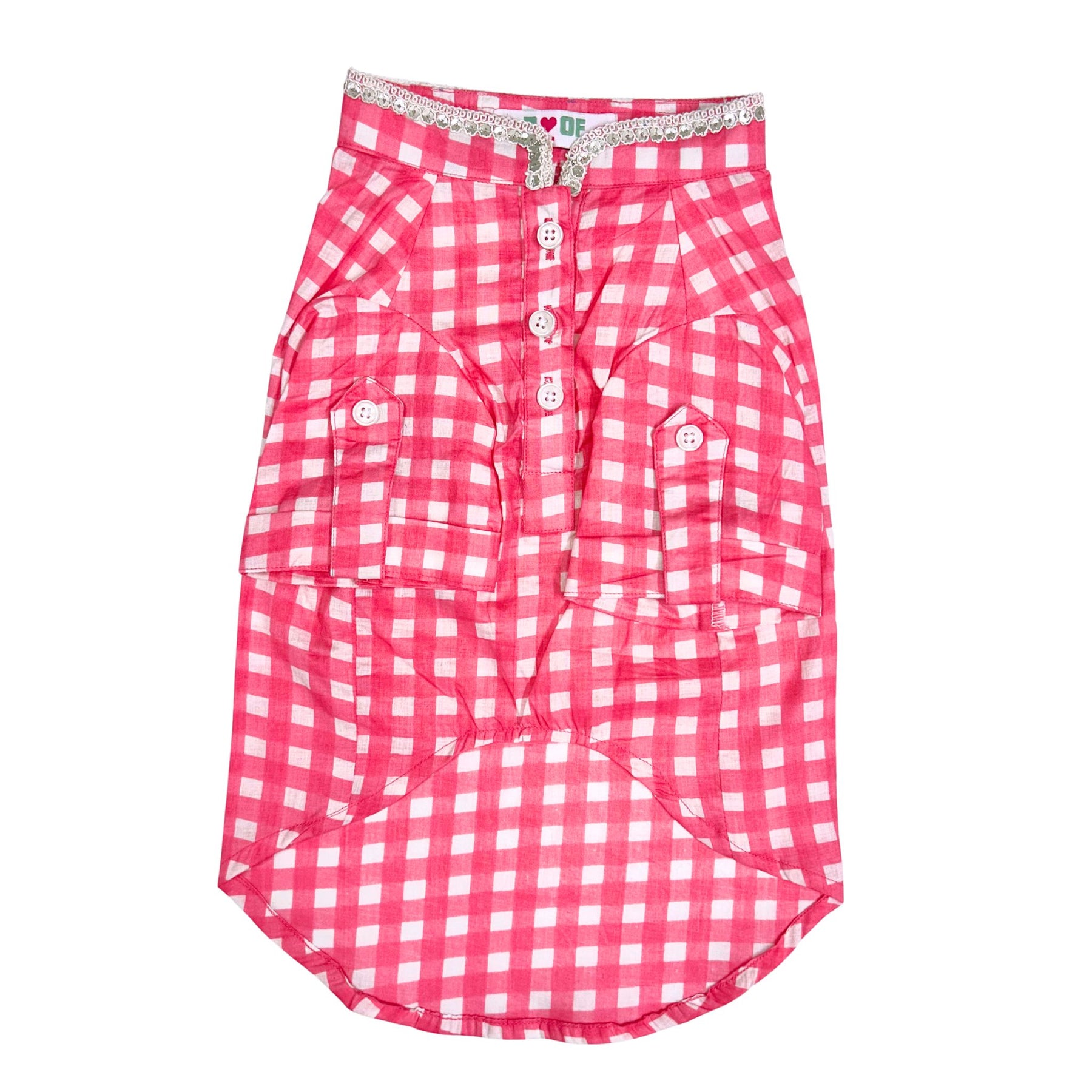 PINK CHECK COTTON  DOG KURTA FOR DOGS AND CATS