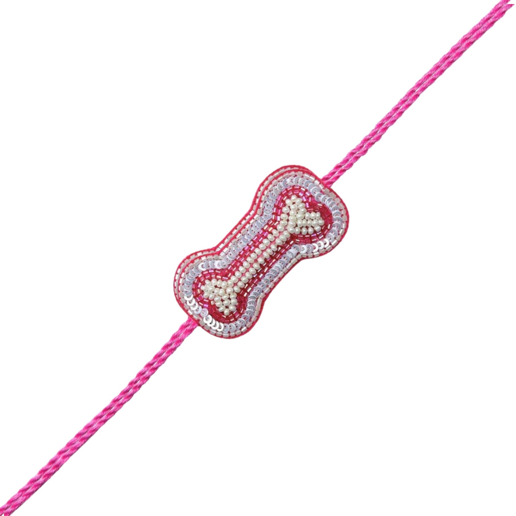 PINK CHECKED COTTON KURTA + SILVER PINK PEARL BONE RAKHI FOR DOGS AND CATS