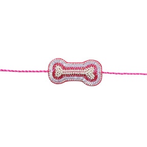 PINK CHECKED COTTON KURTA + SILVER PINK PEARL BONE RAKHI FOR DOGS AND CATS