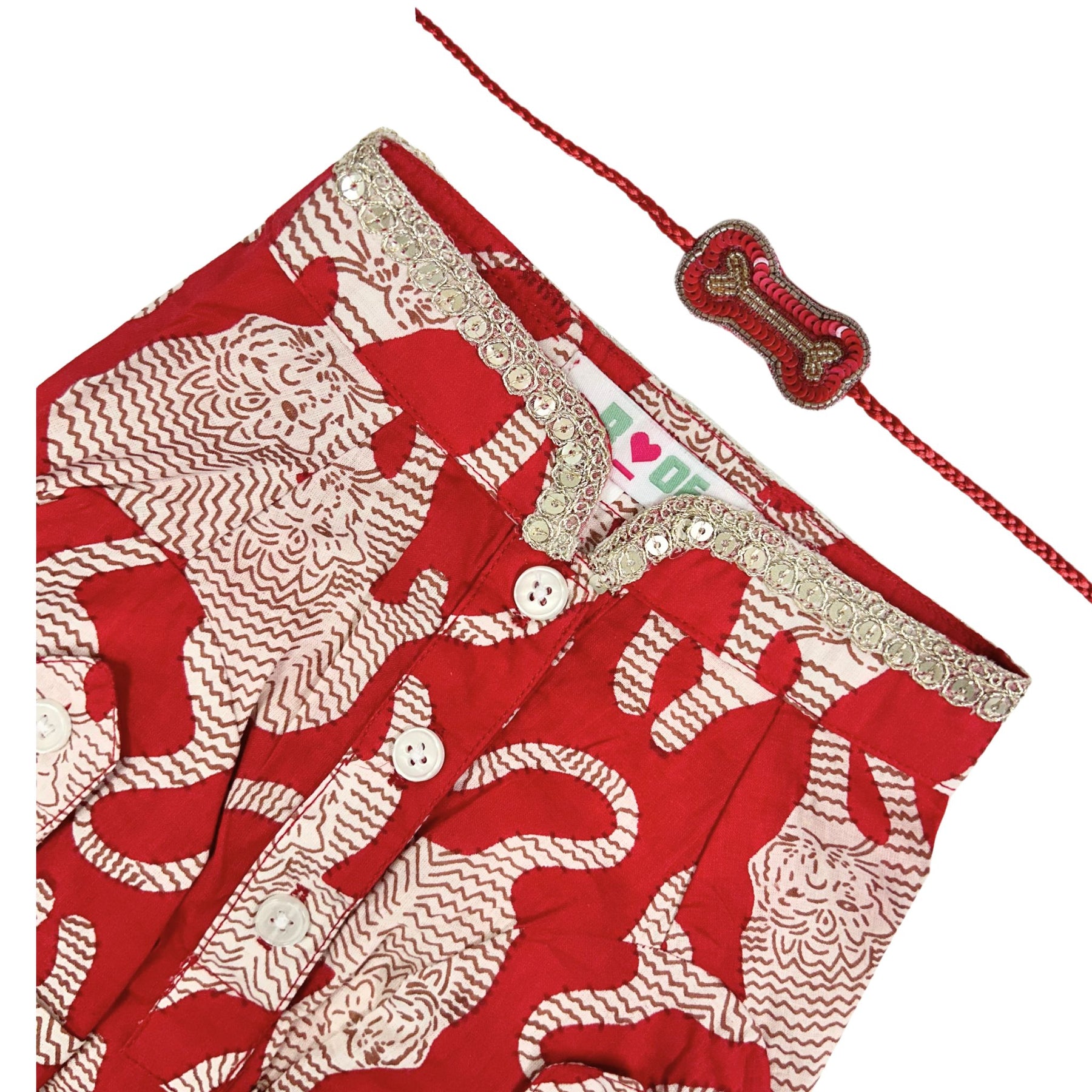 TIGER PRINT COTTON  KURTA + RED BONE RAKHI FOR DOGS AND CATS