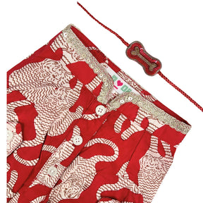 TIGER PRINT COTTON  KURTA + RED BONE RAKHI FOR DOGS AND CATS