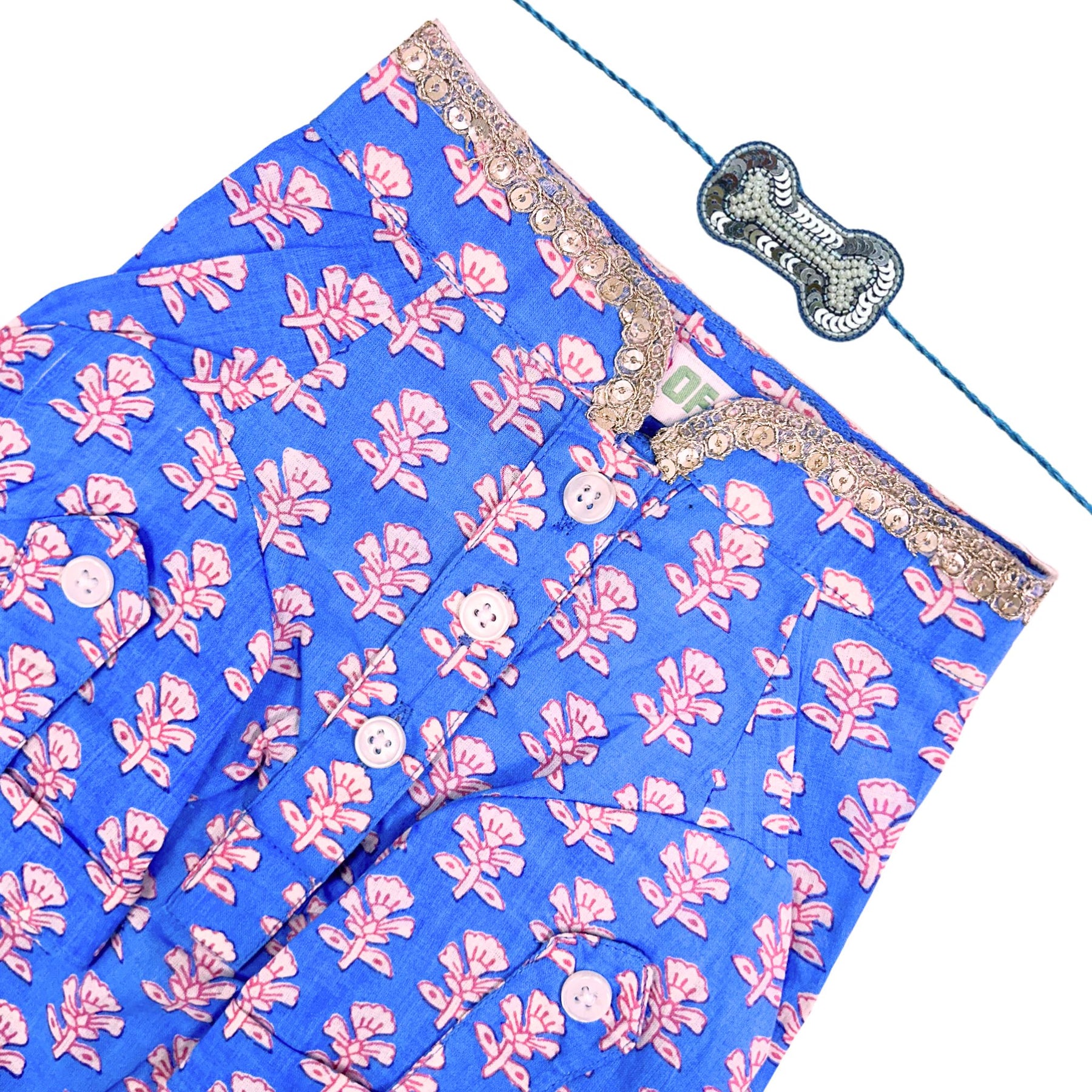 BLUE PET COTTON KURTA + SILVER BLUE BONE RAKHI FOR DOGS AND CATS