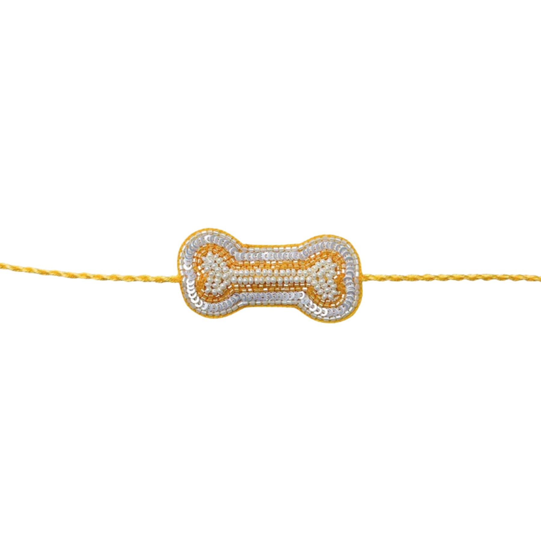 YELLOW CHECKERED COTTON KURTA + SILVER YELLOW PEARL BONE RAKHI FOR DOGS AND CATS