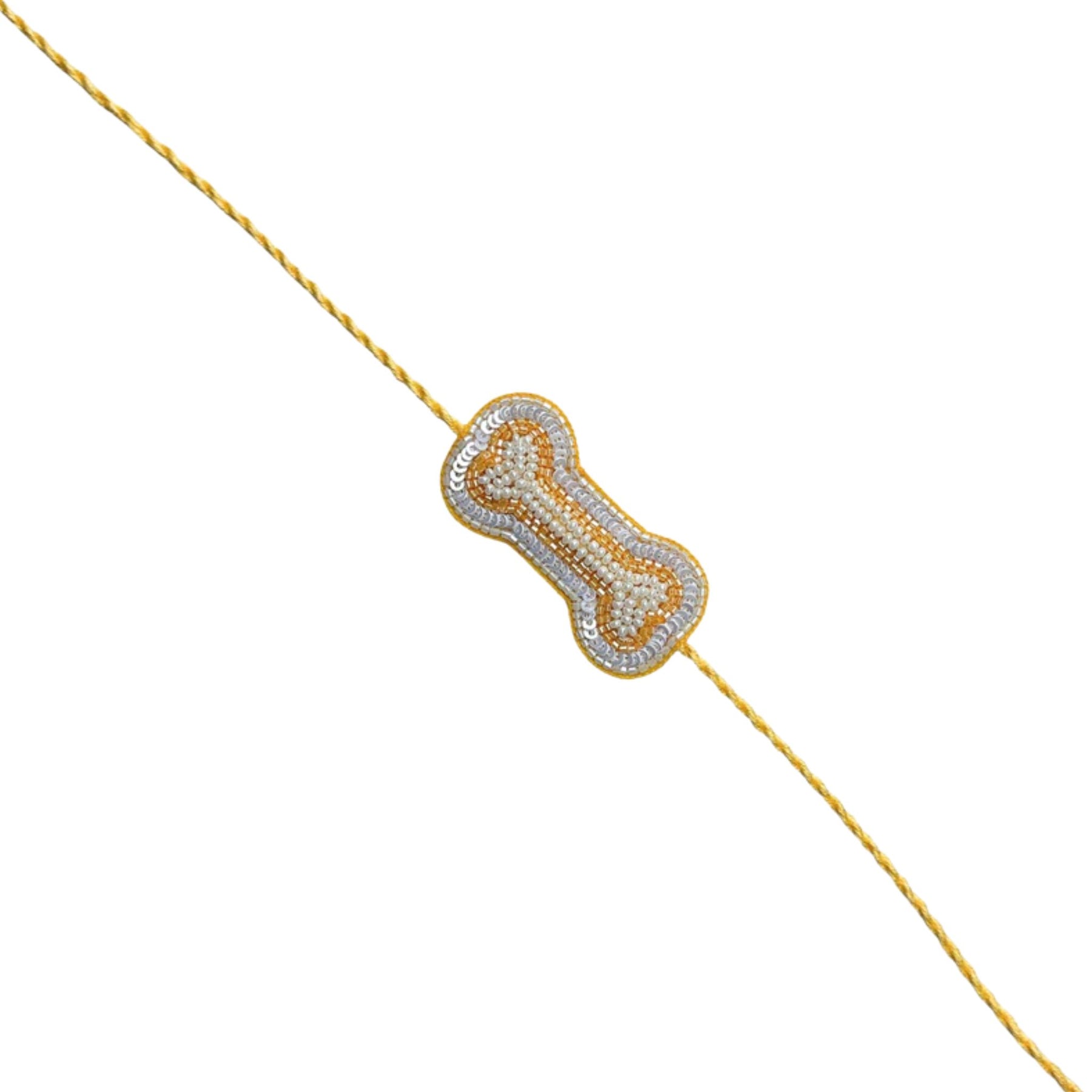 YELLOW CHECKERED COTTON KURTA + SILVER YELLOW PEARL BONE RAKHI FOR DOGS AND CATS