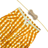 YELLOW CHECKERED COTTON KURTA + SILVER YELLOW PEARL BONE RAKHI FOR DOGS AND CATS