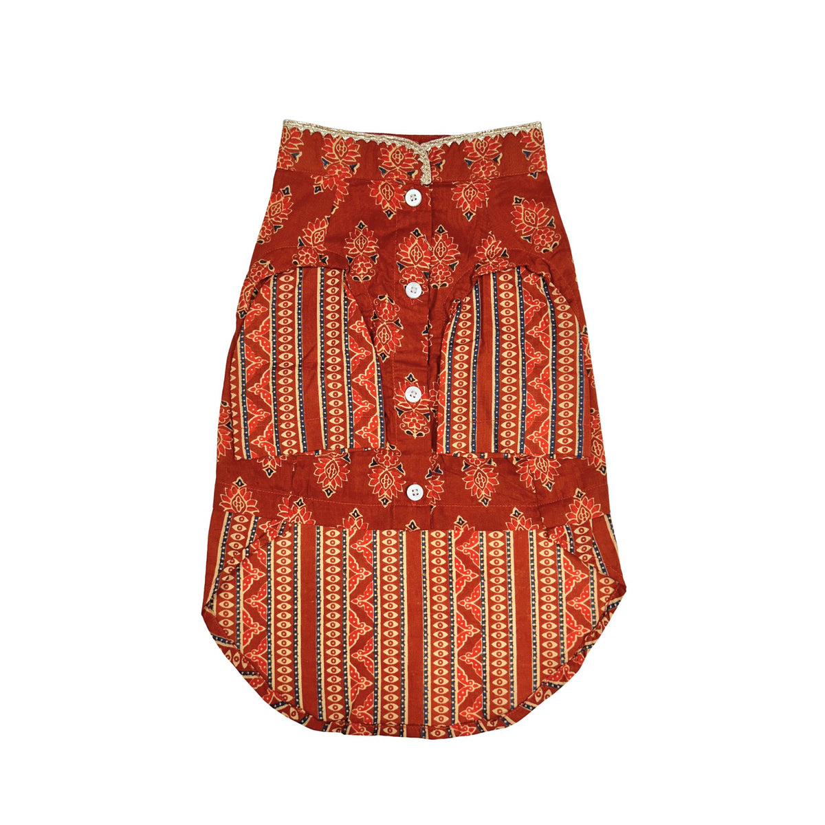 SHAHI GUL COTTON KURTA + ORANGE GOLD BONE RAKHI FOR DOGS AND CATS