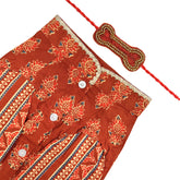 SHAHI GUL COTTON KURTA + ORANGE GOLD BONE RAKHI FOR DOGS AND CATS