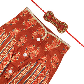 SHAHI GUL COTTON KURTA + ORANGE GOLD BONE RAKHI FOR DOGS AND CATS