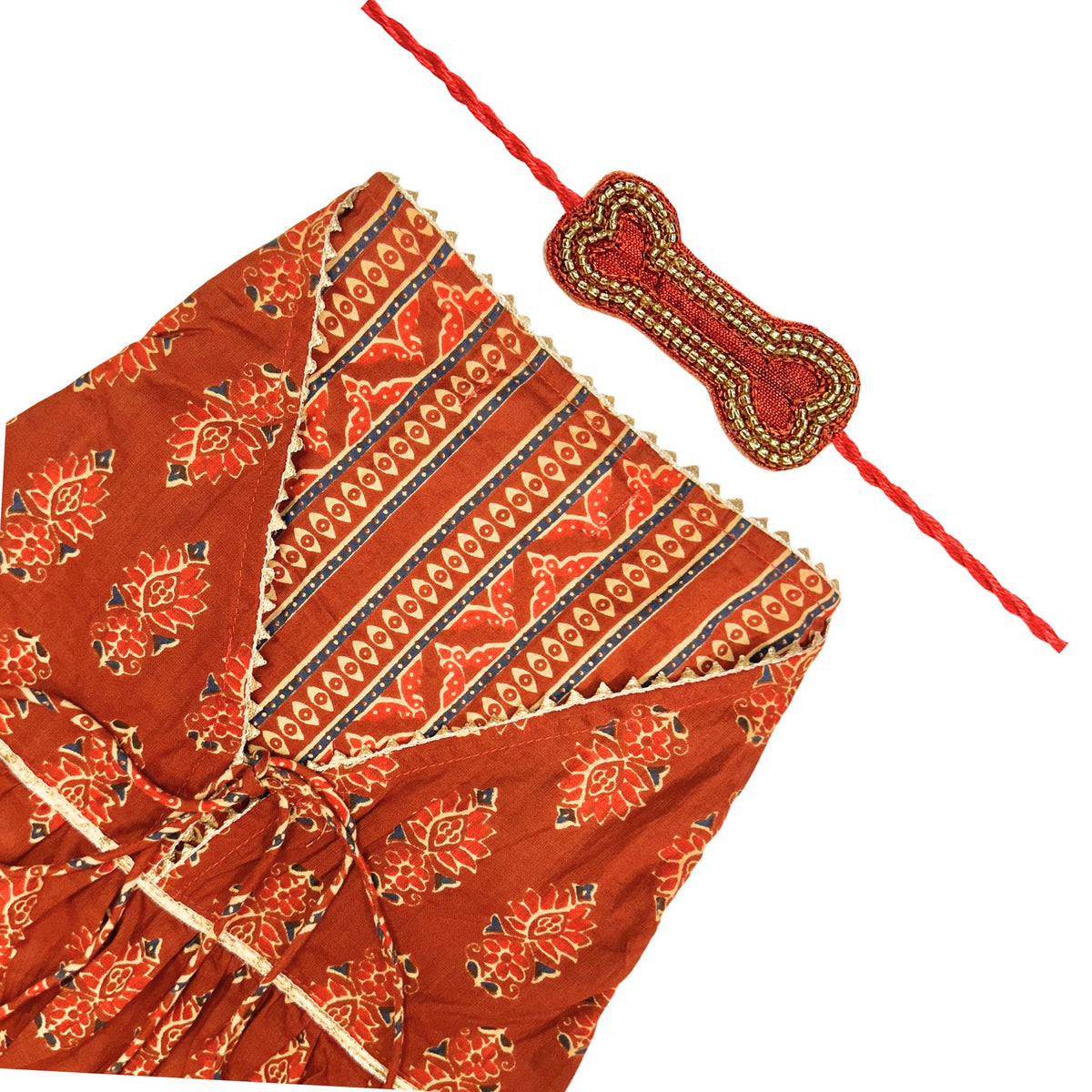 SHAHI GUL COTTON ANARKALI + ORANGE GOLD BONE RAKHI