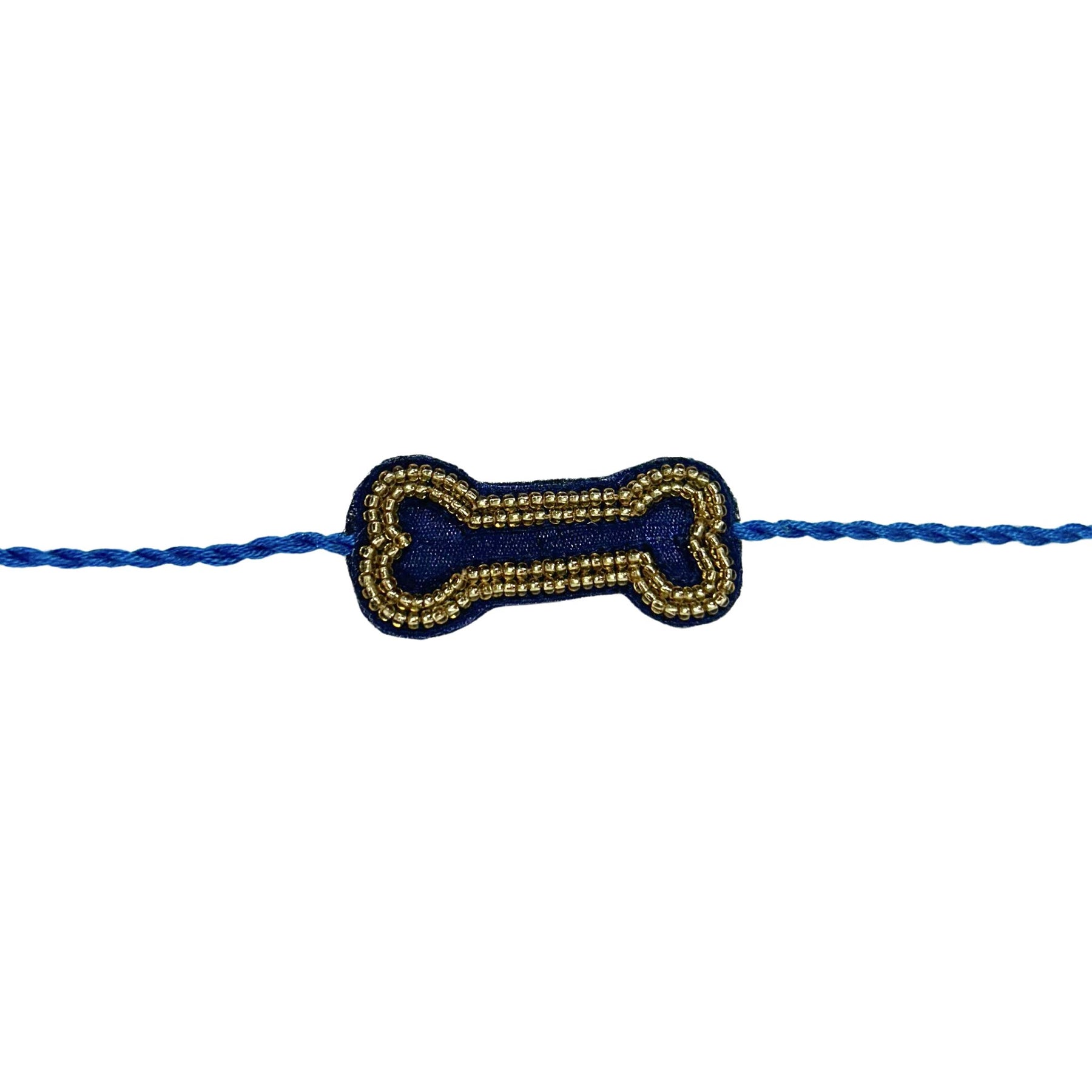 NEEL AJRAKH COTTON ANARKALI + BLUE GOLD BONE RAKHI FOR DOGS AND CATS