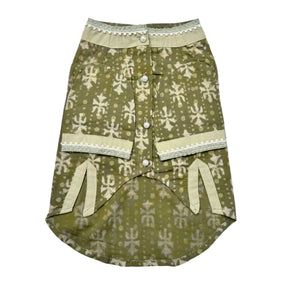 MEHENDI GREEN BATIK PRINT COTTON KURTA + LIGHT GREEN BONE RAKHI FOR DOGS AND CATS