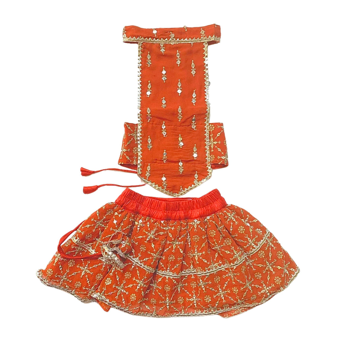 ORANGE FESTIVE LEHENGA + ORANGE GOLD BONE RAKHI FOR DOGS AND CATS