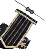 BLACK GOLD BROCADE LEHENGA + NAVY BLUE BONE RAKHI FOR DOGS AND CATS
