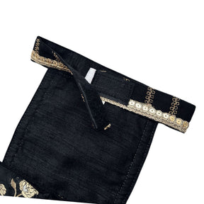 BLACK GOLD BROCADE LEHENGA + NAVY BLUE BONE RAKHI FOR DOGS AND CATS