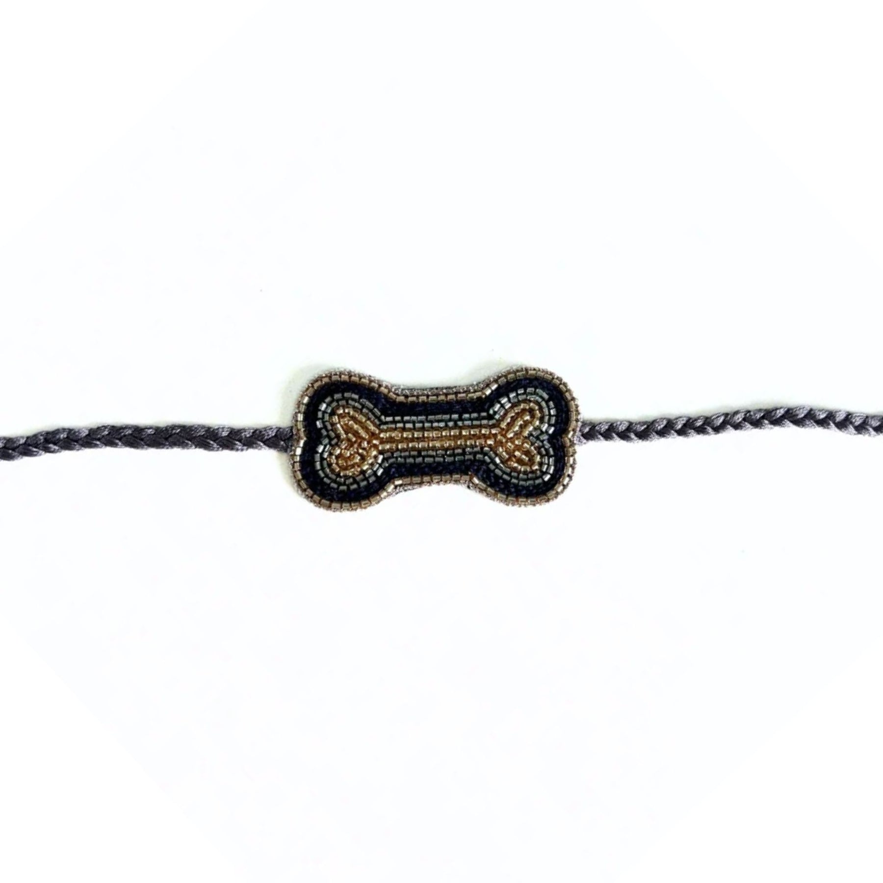 BLACK GOLD BROCADE LEHENGA + NAVY BLUE BONE RAKHI FOR DOGS AND CATS