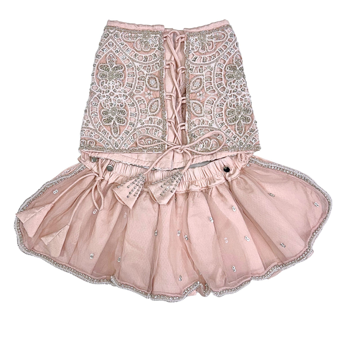 PEACH PINK ALENCON LACE HAND EMBROIDERED LEHENGA FOR DOGS AND CATS