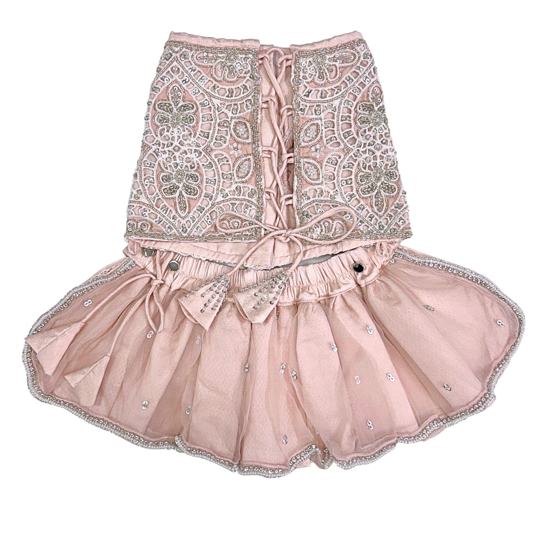 PEACH PINK ALENCON LACE HAND EMBROIDERED LEHENGA FOR DOGS AND CATS