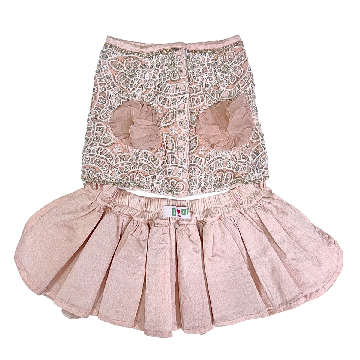 PEACH PINK ALENCON LACE HAND EMBROIDERED LEHENGA FOR DOGS AND CATS