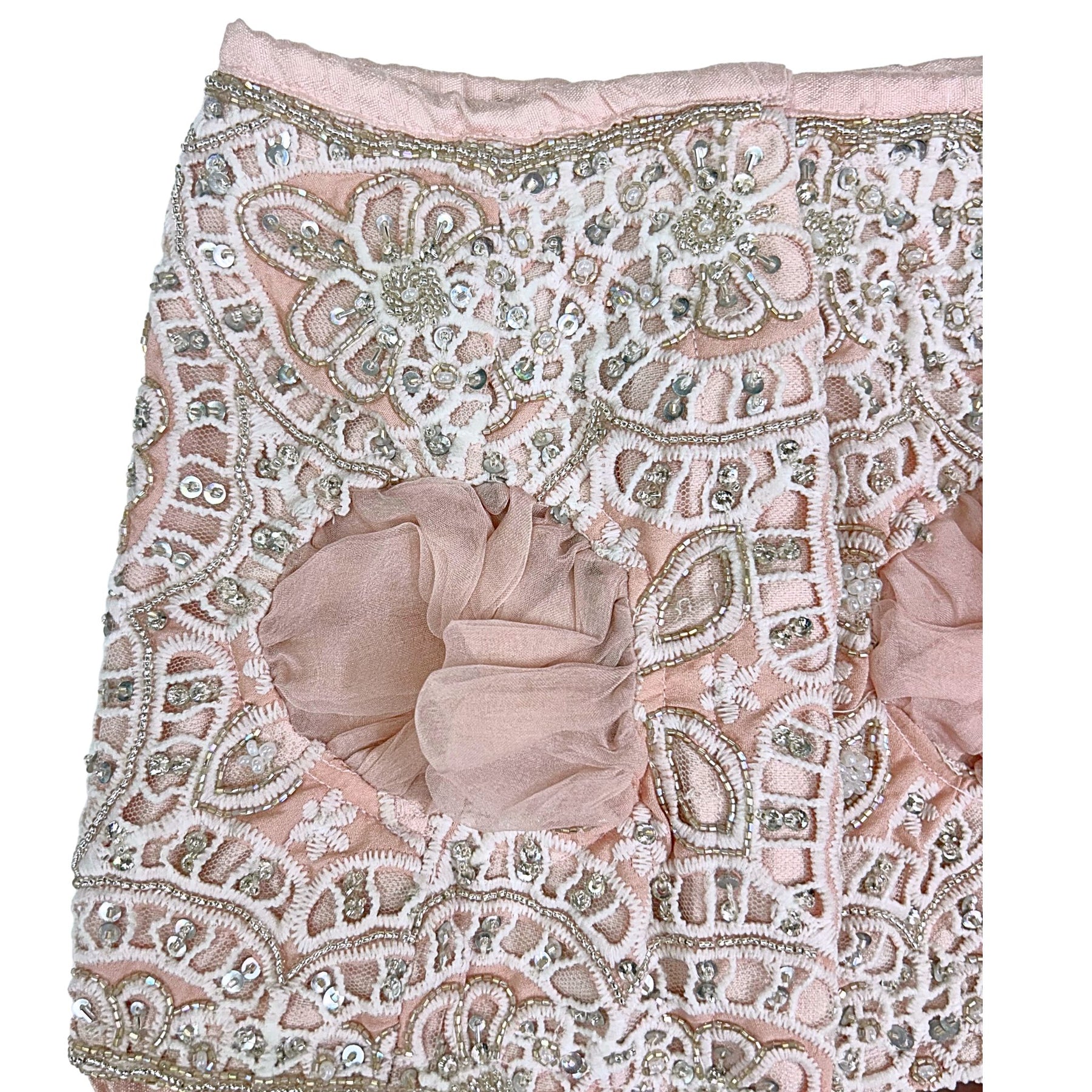 PEACH PINK ALENCON LACE HAND EMBROIDERED LEHENGA FOR DOGS AND CATS
